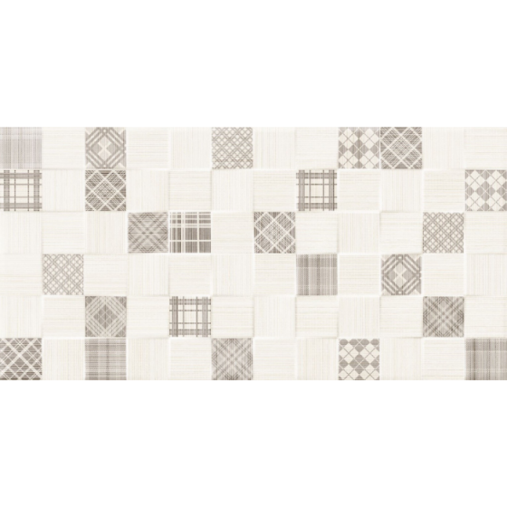 Ανάγλυφο κεραμικό πλακάκι τοίχου με γεωμετρικά μοτίβα cubik και μπεζ ματ φινίρισμα από τη σειρά Tessile της KEROS.